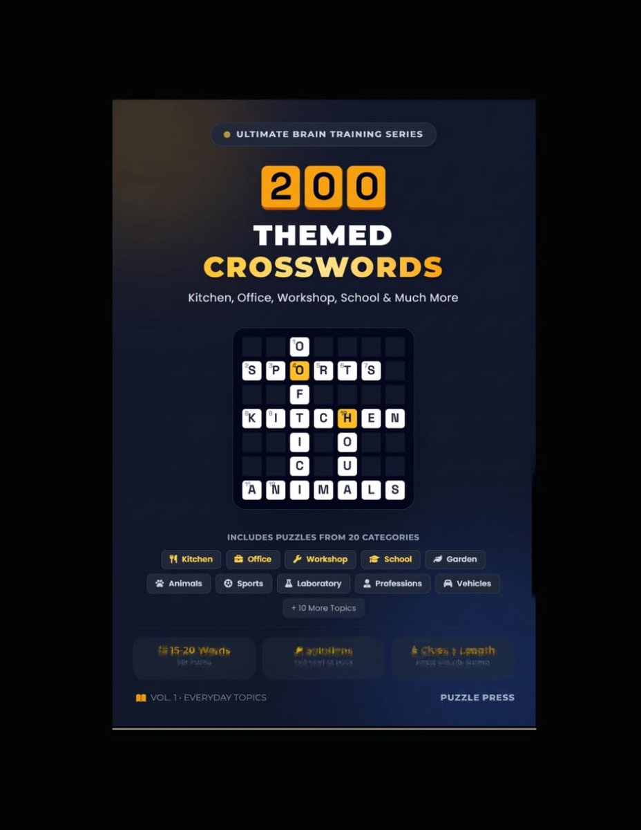 200 Themed Crossword Puzzles for Adults: Large Print Crosswords by Topic: Kitchen, Office, Garden, School, Animals - ShopVlot