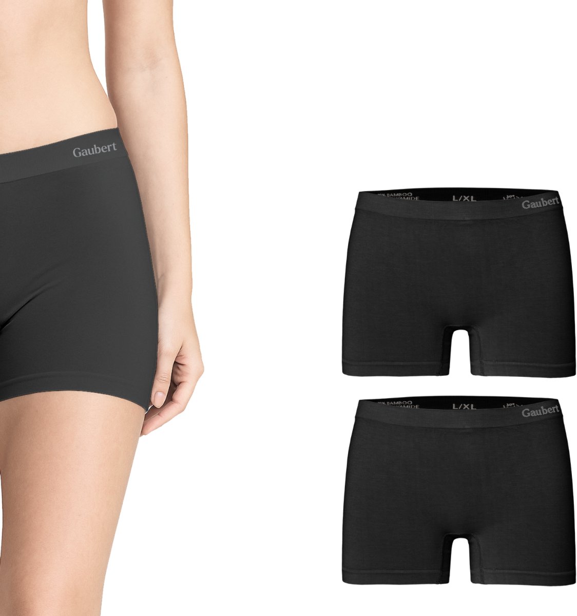 green-goose Naadloze Dames Bamboe Boxershorts - Zwart - 2 Stuks - Maat XXL/3XL