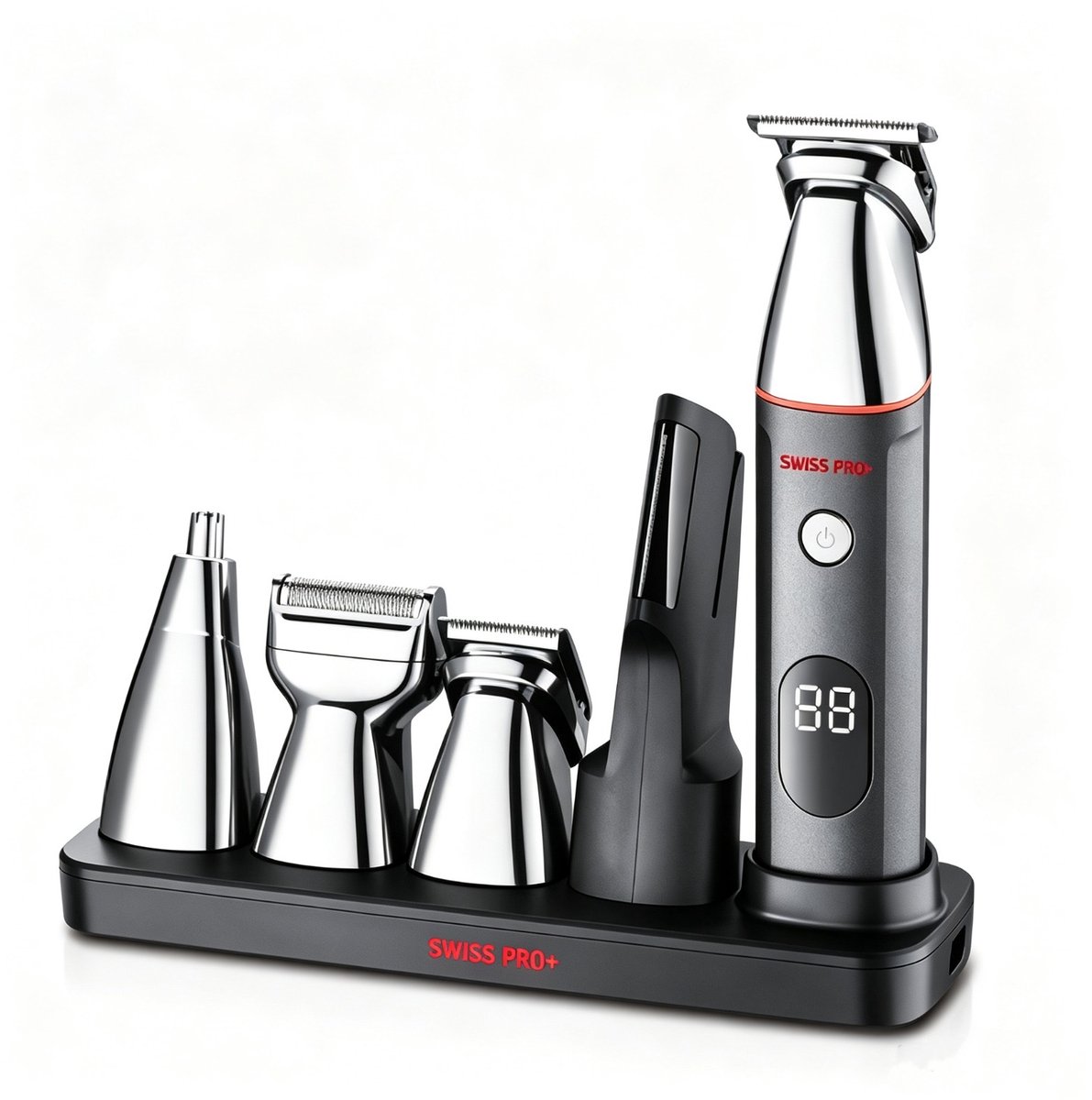Swiss pro+ 5 In 1 Scheerset - Bodygroomer mannen - Nat en droog - Waterproof- Trimmer - Scheerapparaat - Scheren - Draadloos - Tondeuse - Hair, Body & Face- Baardtrimmer - Met Station