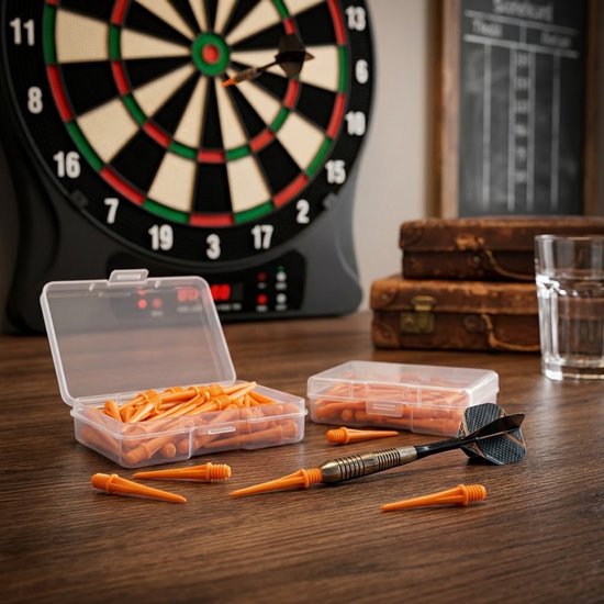 Oranje dart tips soft tip set 180 stuks darts accessoires kunststof dart punten vervangbare soft tips voor elektronische dartborden inclusief opbergdoosjes — afbeelding 5