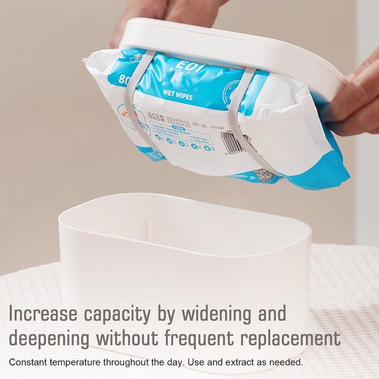 Babydoekjes verwarmer - 20×11,5×10 cm - Verwarmde Billendoekjes Houder Baby - Vochtige Doekjes Verwarmer - 5 Temperaturen 40-60°C & snel verwamer - Met Nachtlampje - Wipe Warmer - Wipe Box - Tissue Box - Grote Capaciteit - USB - Voor Baby, Thuis -Wit — afbeelding 3