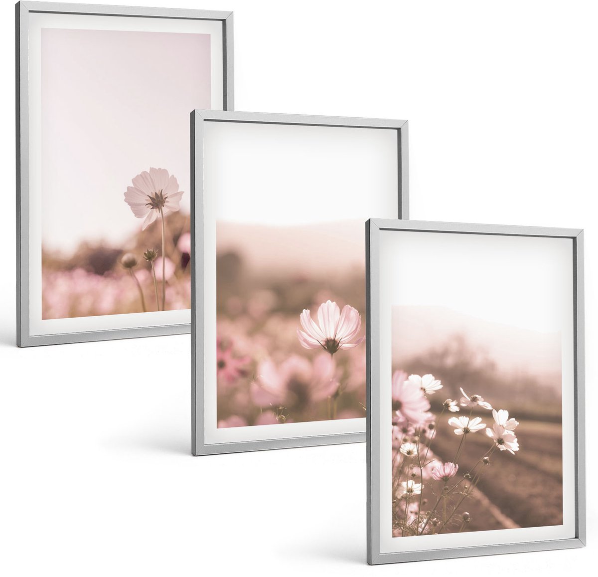 Coloray 3-Delige Schilderij Set - Wilde Bloemen In De Weiden In Een Romantisch Zomerlandschap - 40 x 60 cm - Decoratieve Muurdecoratie - Slaapkamer - Woonkamer Decoratie