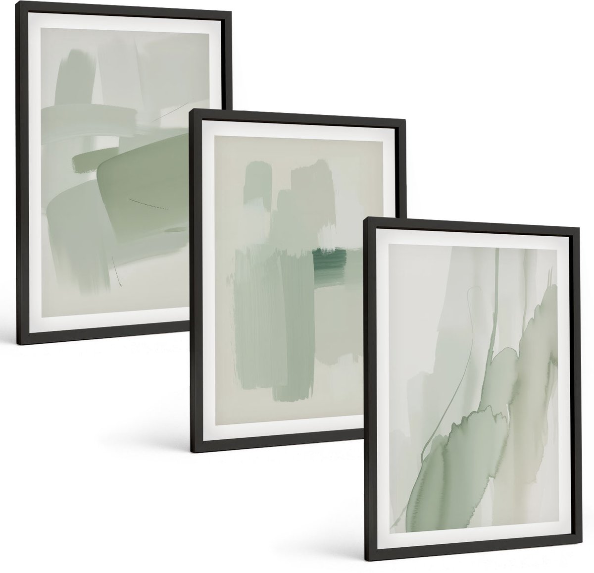 Coloray 3-Delige Schilderij Set - Abstracte Patronen In Aquarelstijl - 40 x 60 cm - Muurdecoratie - Wanddecoratie - Hal - Woonkamer Decoratie Zwarte lijst