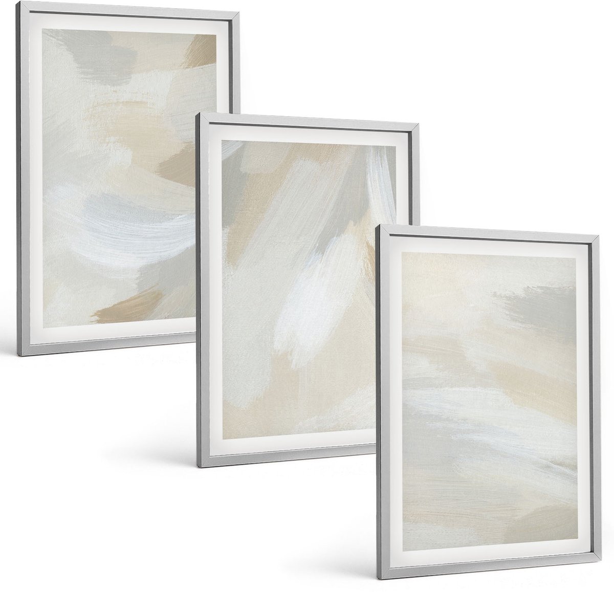 Coloray 3-Delige Schilderij Set - Abstracte, Heldere Achtergrond Met Delicate Penseelstreken. - 40 x 60 cm - Stijlvolle Muurdecoratie - Kantoor - Wanddecoratie