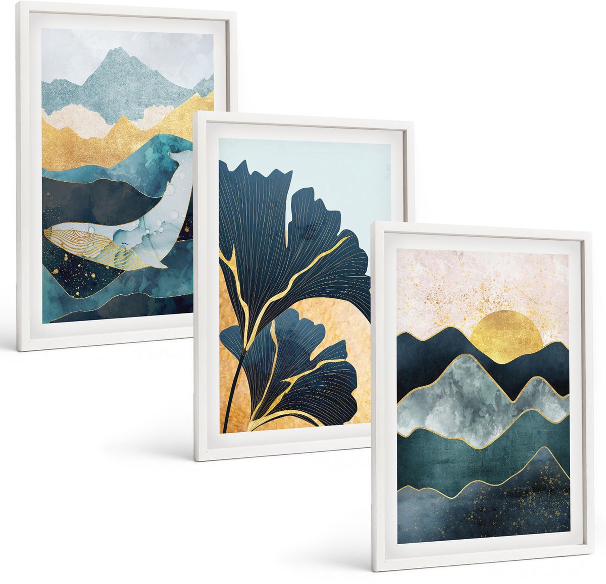 Coloray 3-Delige Schilderij Set - Abstracte Esthetische Vergezichten Met Bergen En Planten - 40 x 60 - Wanddecoratie - Muurdecoratie - Moderne Interieurdecoratie