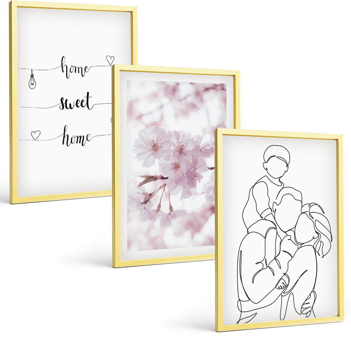 Coloray 3-Delige Schilderij Set - Berglandschap, Houten Huisje, Steiger En Boten - 40 x 40 cm En 40 x 60 cm - Wanddecoratie - Muurdecoratie - Woonkamer