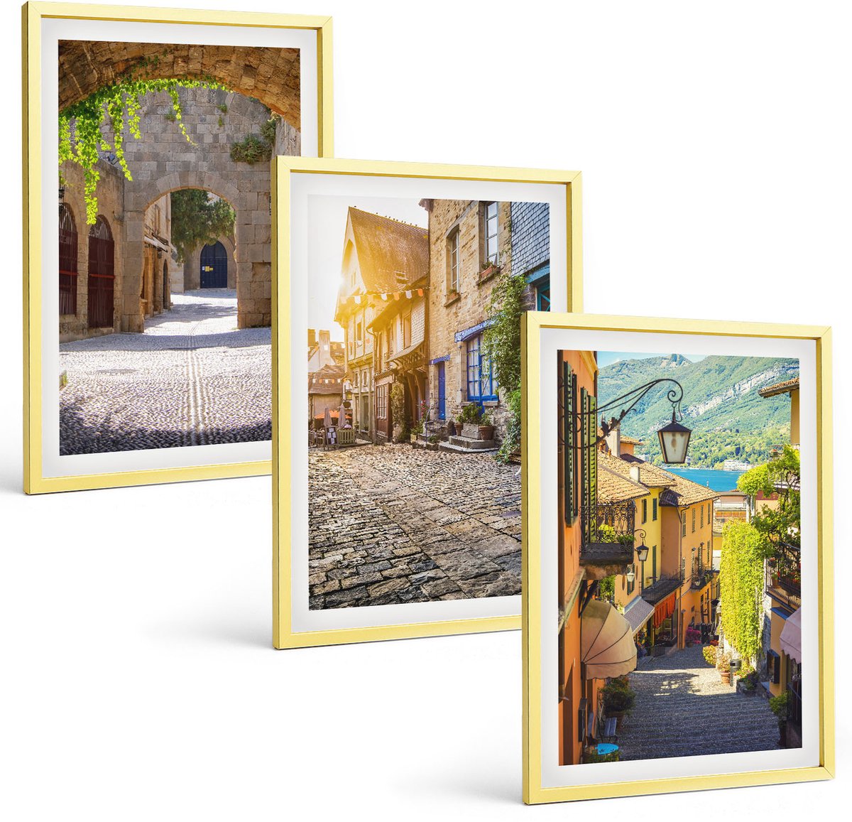 Coloray 3-Delige Schilderij Set - Grasvelden In Delicate Tinten Bruin En Beige. - 40 x 40 cm En 40 x 60 cm - Wanddecoratie - Schilderijen Set - Interieur - Decoratieve Schilderijen
