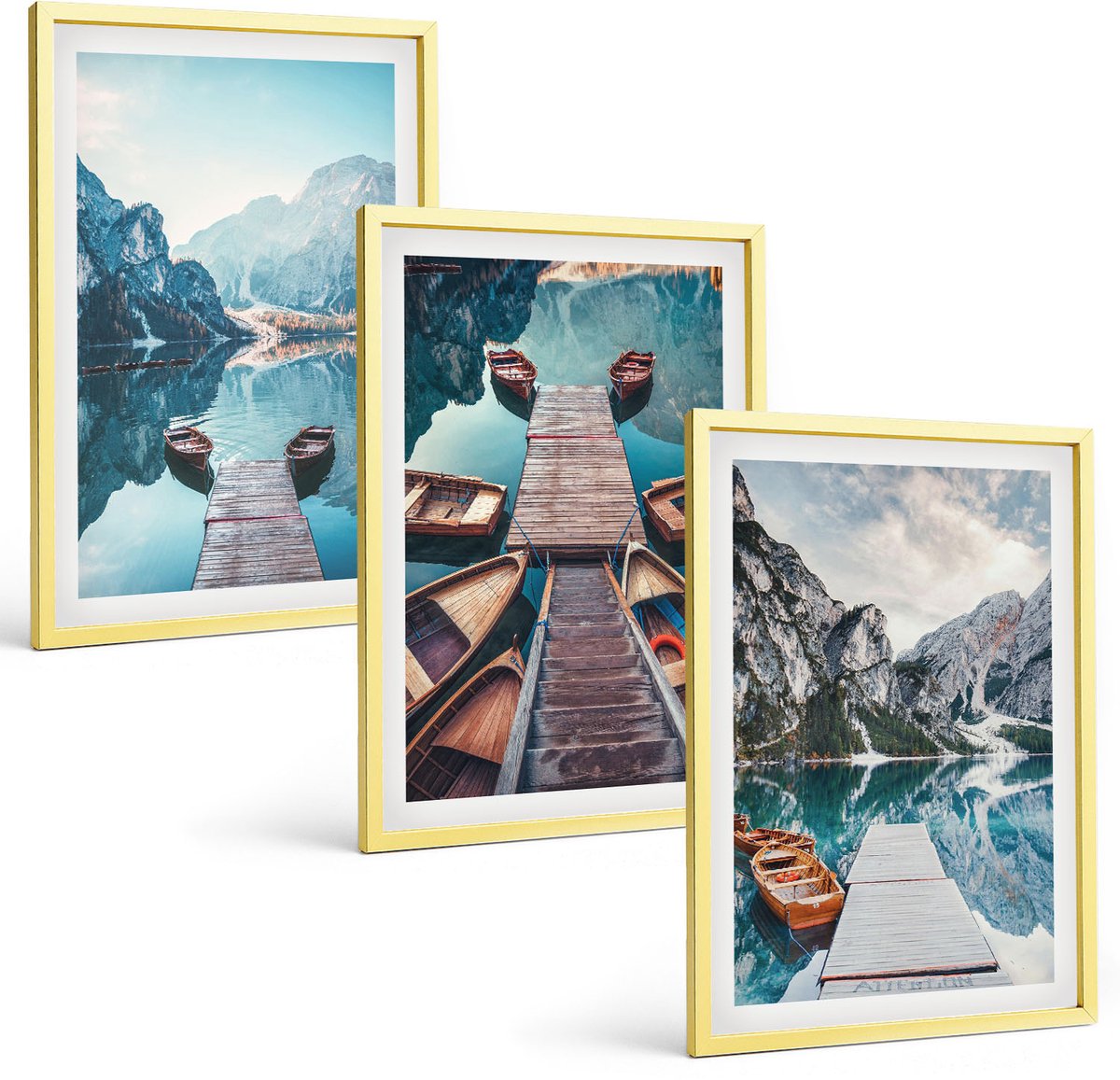 Coloray 3-Delige Schilderij Set - Landschap Met Lavendelvelden En Zonsondergang - 40 x 40 cm En 40 x 60 cm - Wanddecoratie - Schilderijen Set - Interieur