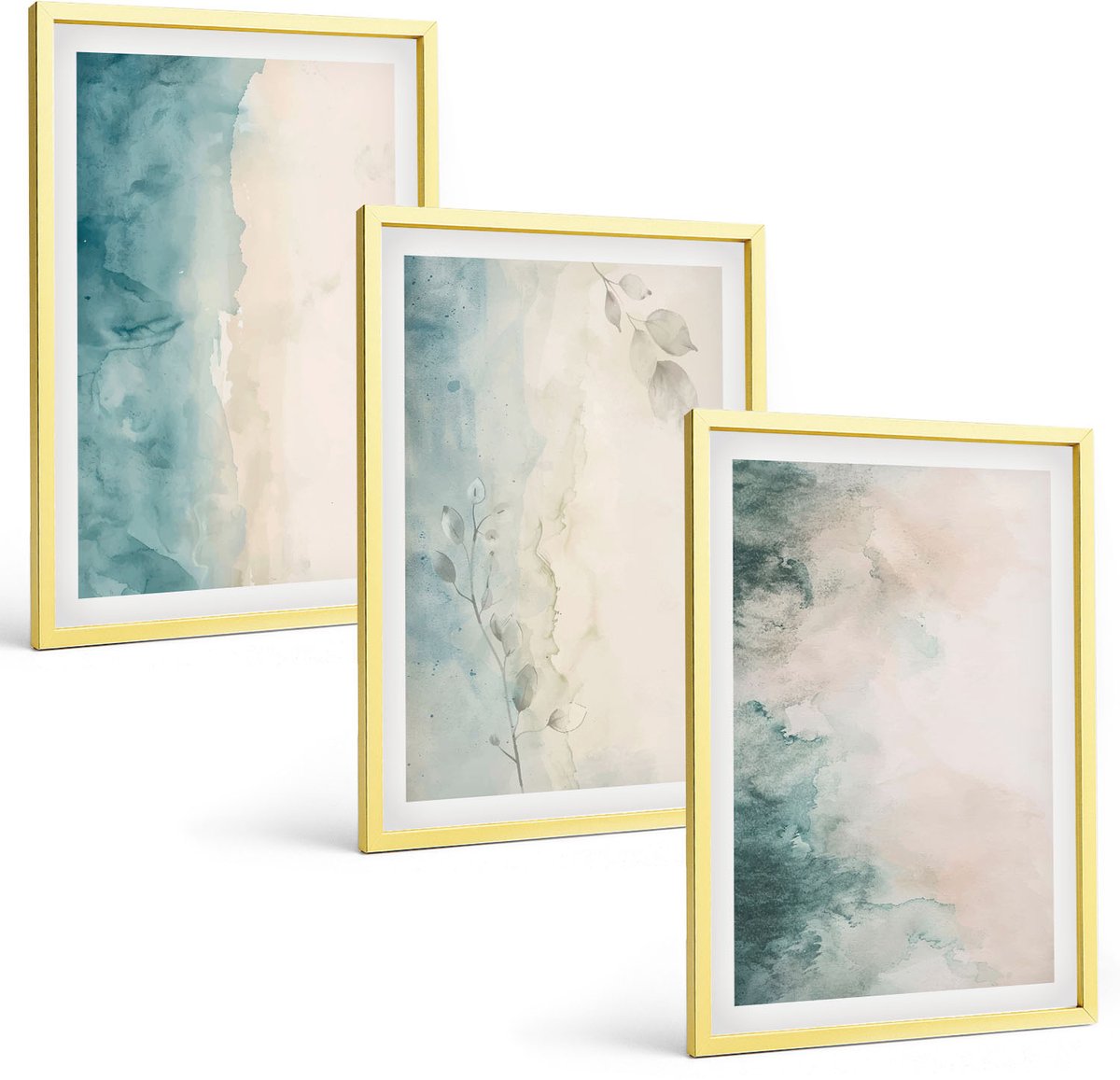 Coloray 3-Delige Schilderij Set - Aquarellen Op Canvas In Minimalistische Stijl - 40 x 40 cm En 40 x 60 cm - Wanddecoratie - Muurdecoratie - Woonkamer - Stijlvolle Muurdecoratie