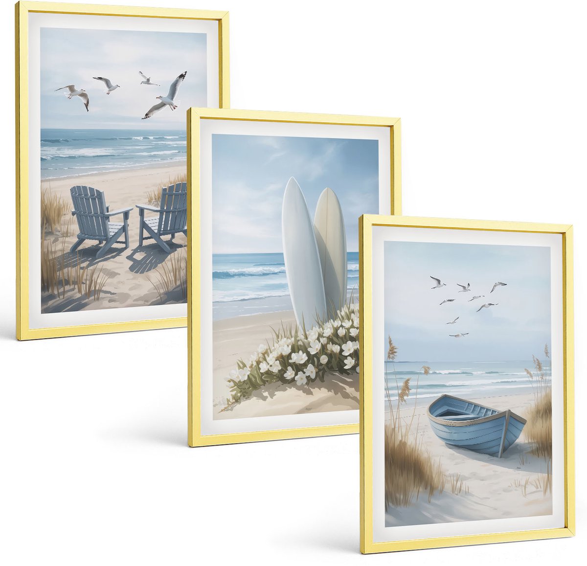 Coloray 3-Delige Schilderij Set - Berglandschappen Met Water En Rotsen Op De Achtergrond. - 40 x 40 cm En 40 x 60 cm - Schilderijen Set - Wanddecoratie - Woonkamer - Interieur Decoratie