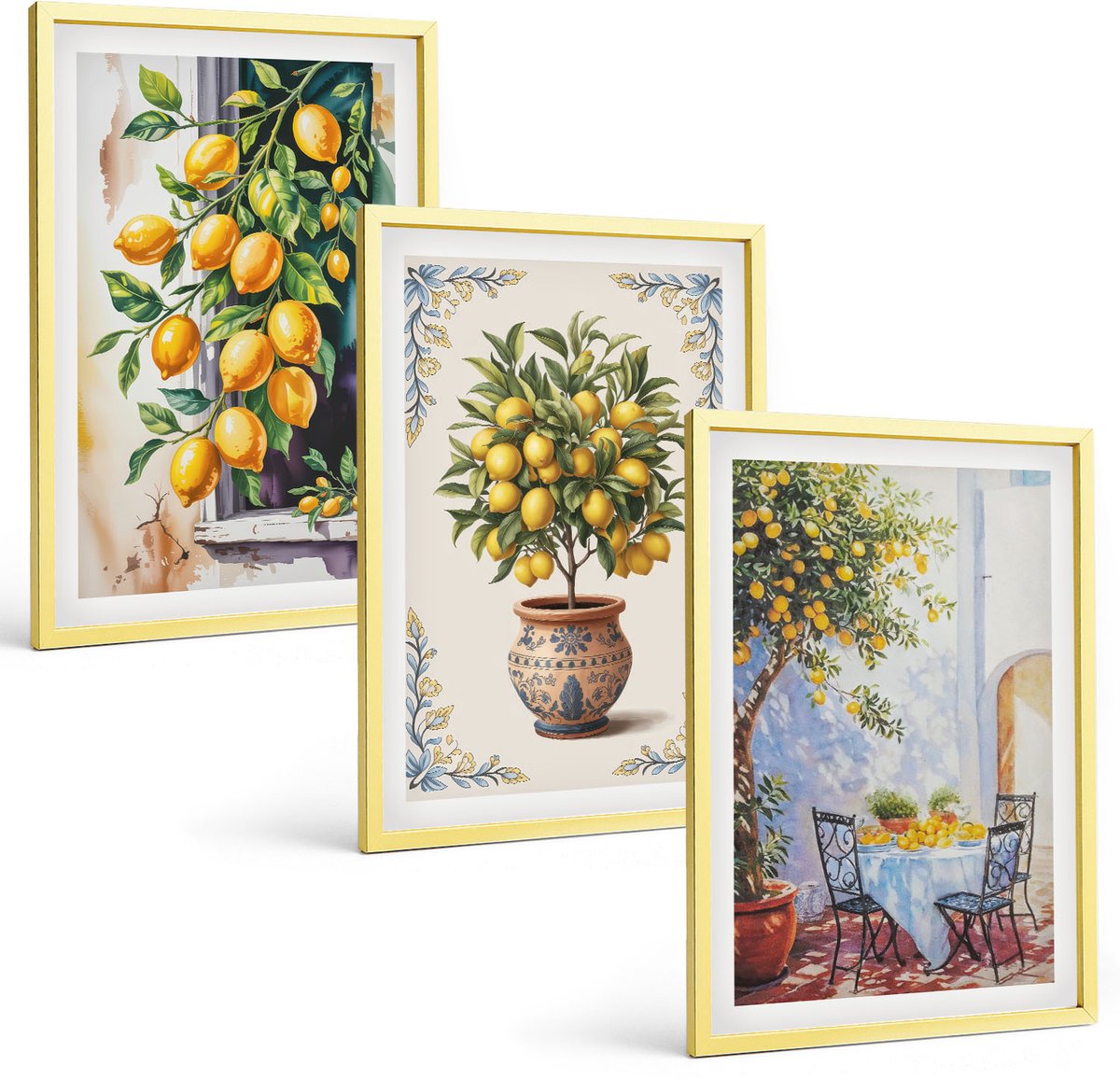 Coloray 3-Delige Schilderij Set - Schilderachtige Landschappen In Retrostijl - 40 x 40 cm En 40 x 60 cm - Moderne Wanddecoratie - Slaapkamer - Muurdecoratie
