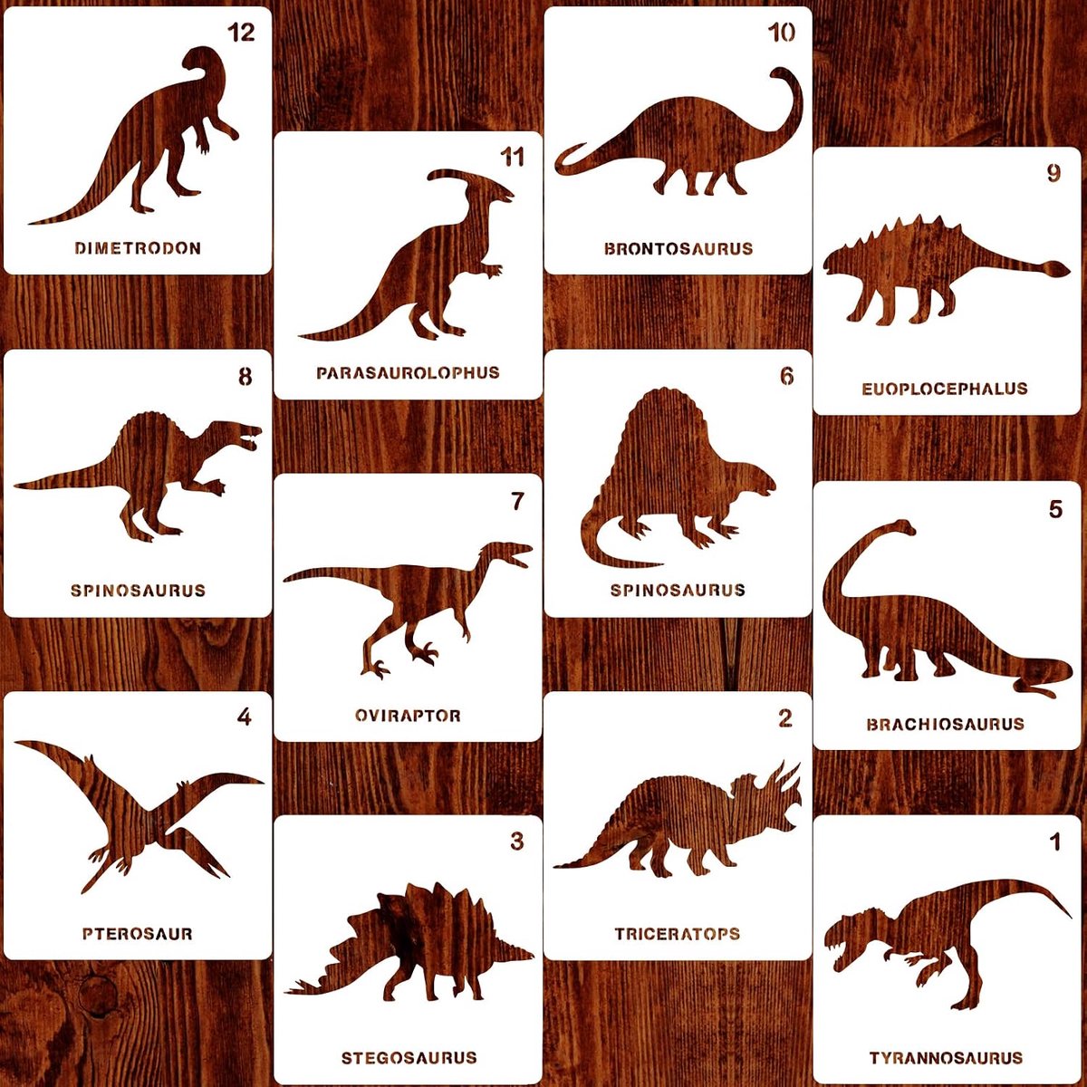 Inovra Plus - Herbruikbare Dinosaurus Sjablonen voor Ambachtelijk Schilderen op Hout - Wenskaarten en Scrapbook Decoratie