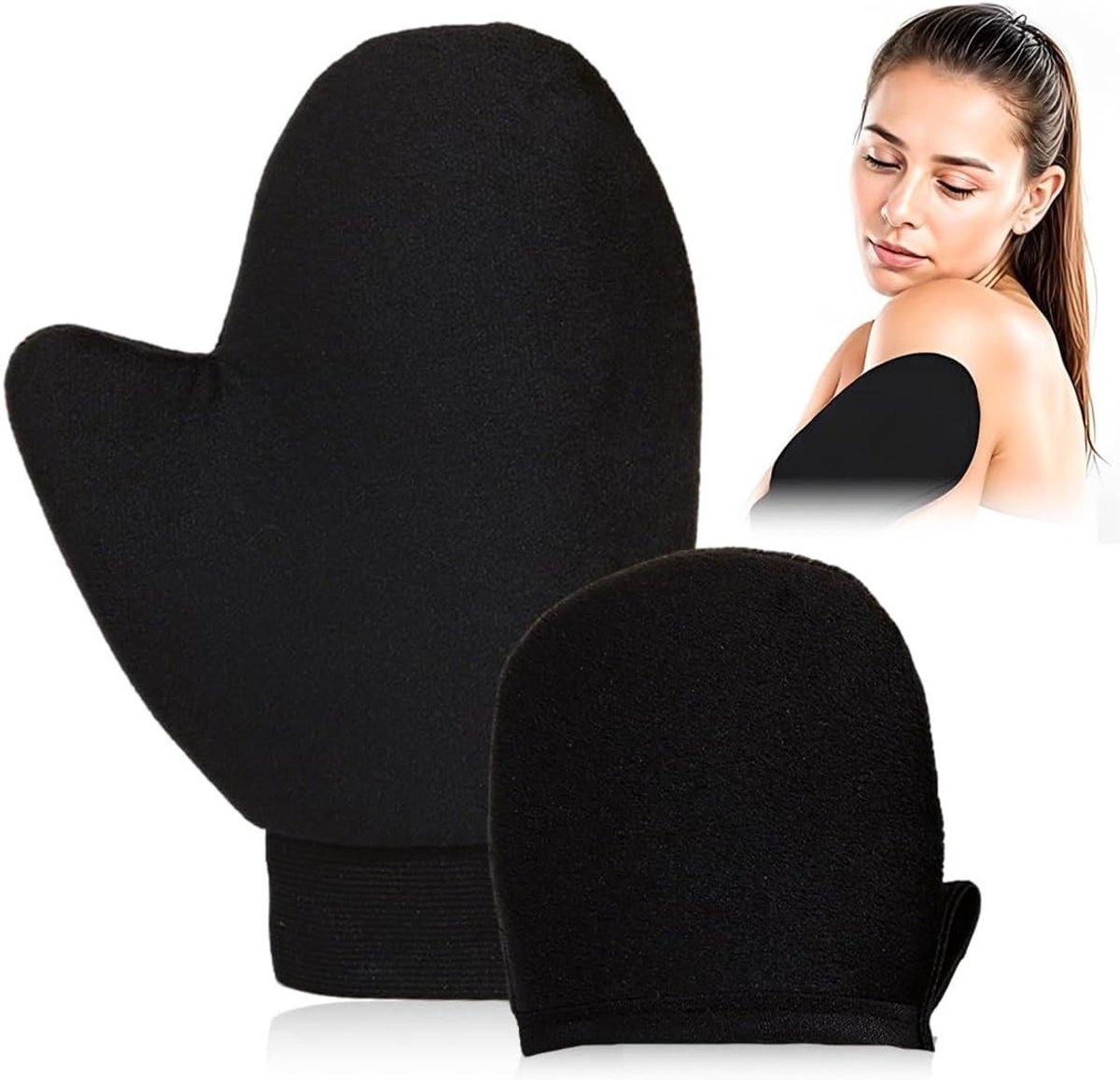 Professionele Zelfbruinende Handschoenen met Applicator en Thimble voor Zonnebrand en Tanning Olie, 2 Stuks, Zwart