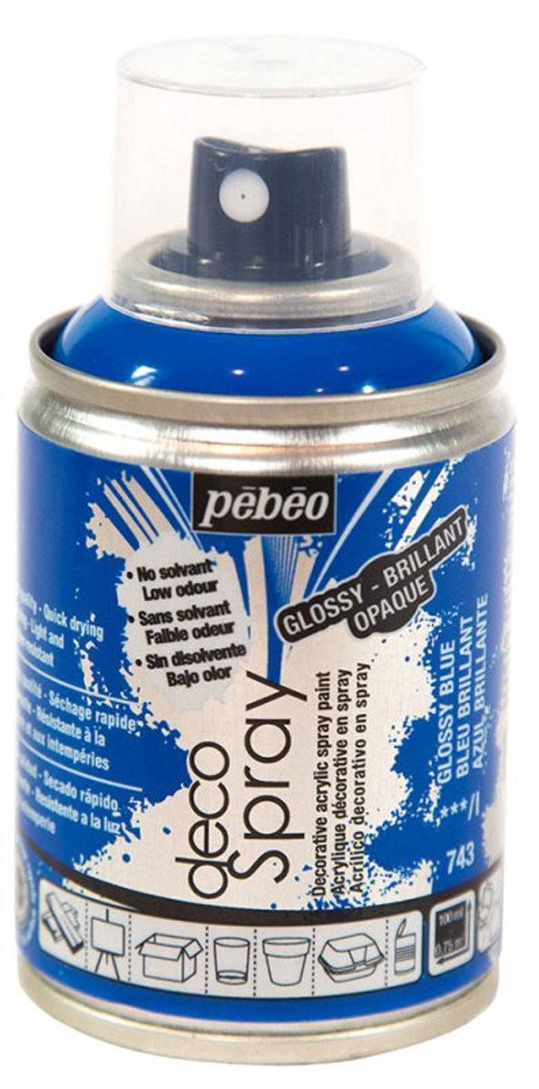 Verf blauw - acryl glanzend in spuitbus - 100 ml - Pébéo