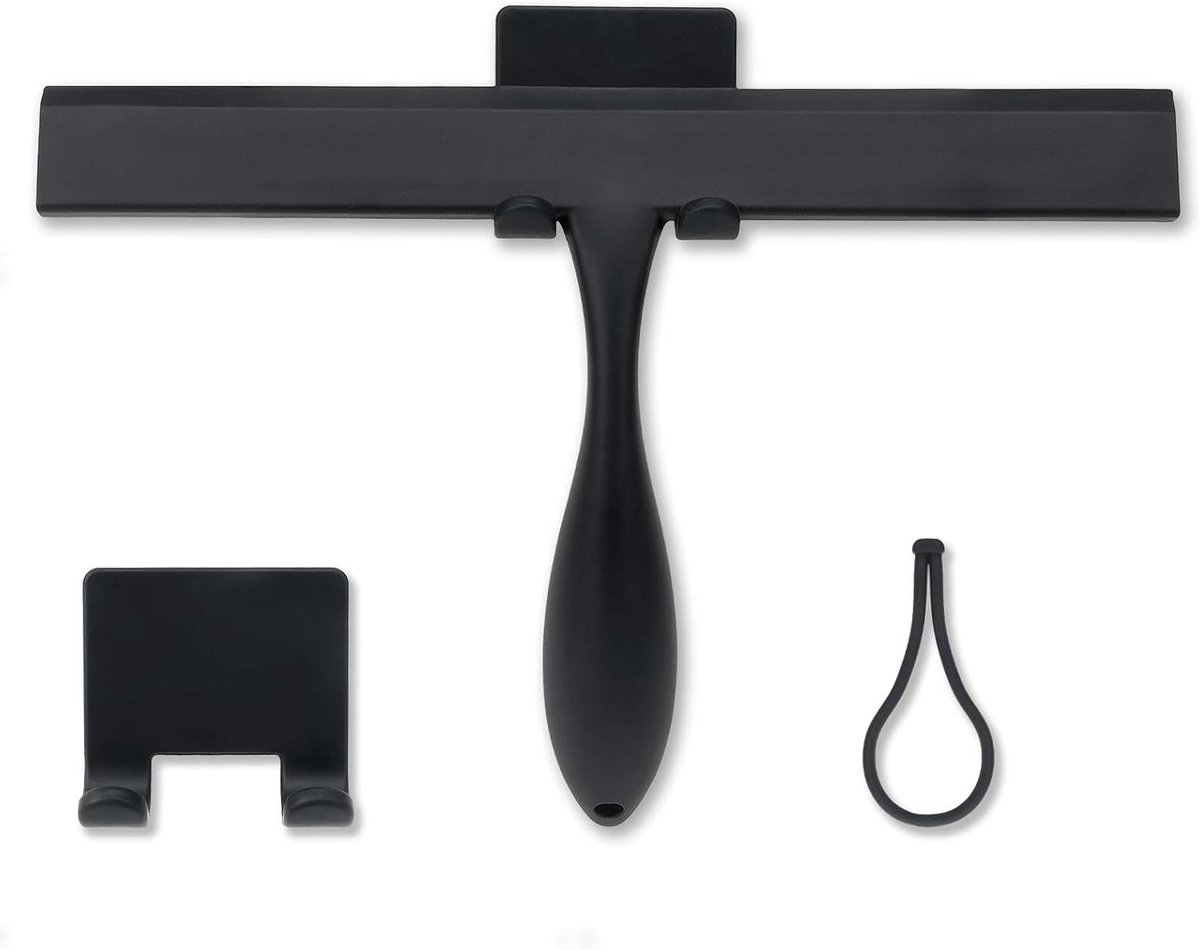 Douche Schraper - Wisser Raam - Badkamer Reinigen - Volledig Siliconen - 28cm - Zwart
