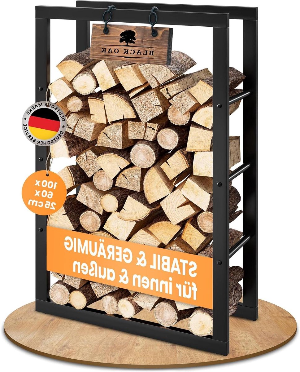 Brandhoutrek - Houtopslag - Haardhout Opslag - Robuuste Stalen Constructie - 100x60x25cm - Zwart