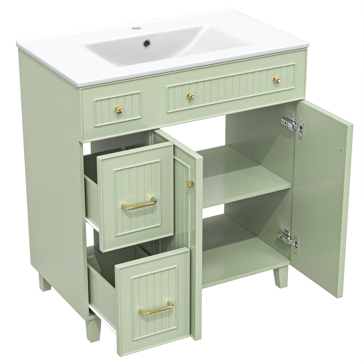 Vrijstaand wastafelmeubel 81 cm - Groen badkamermeubel met wastafel - Wastafelonderkast met lades - 81,7x46,8x90 cm - Opbergen - Badkamer Groen