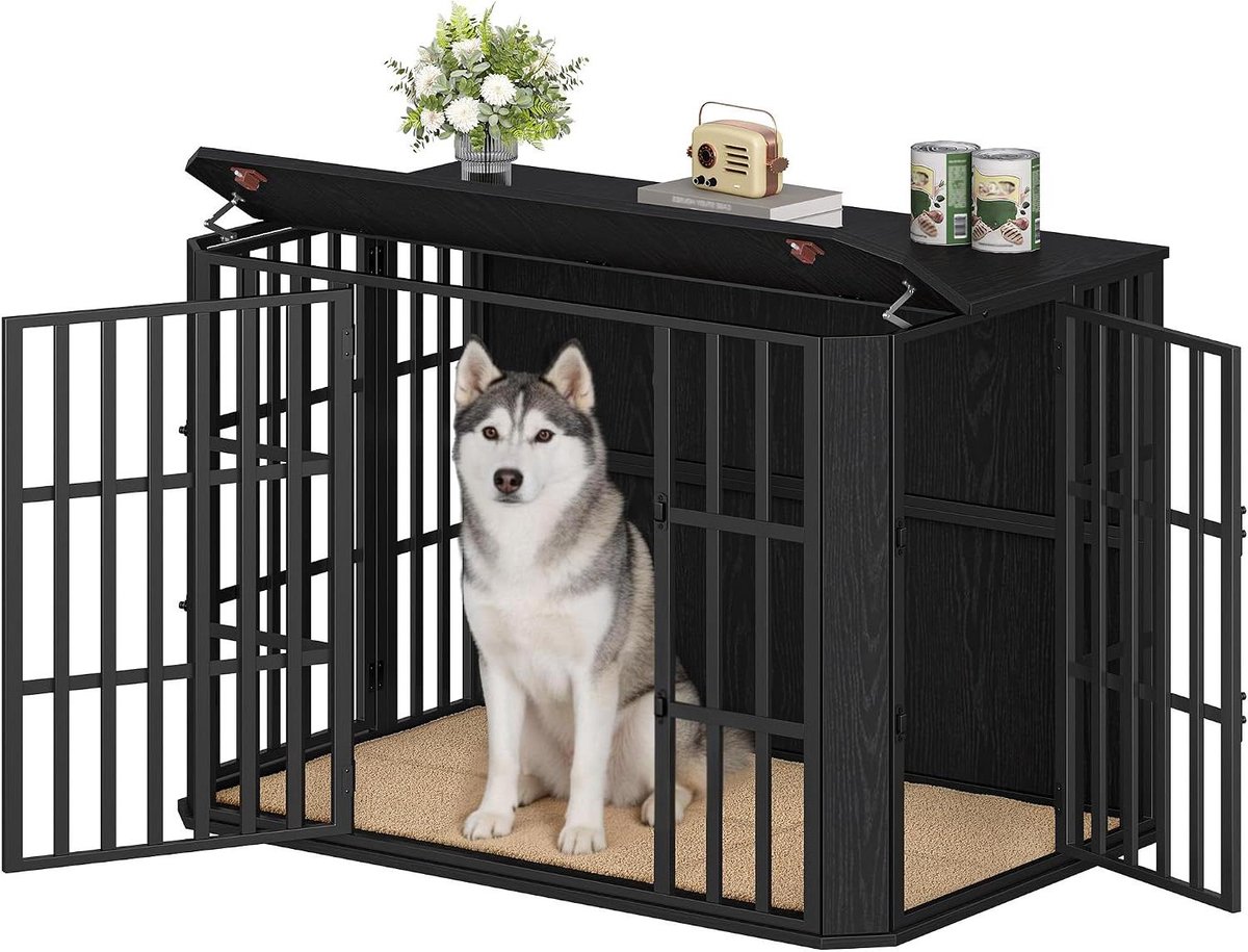 Hondenverblijf Meubel - Hondenmand Grote Honden - Veilige Rustplek - Meerdere Toegangen - 120 x 75 cm - Zwart