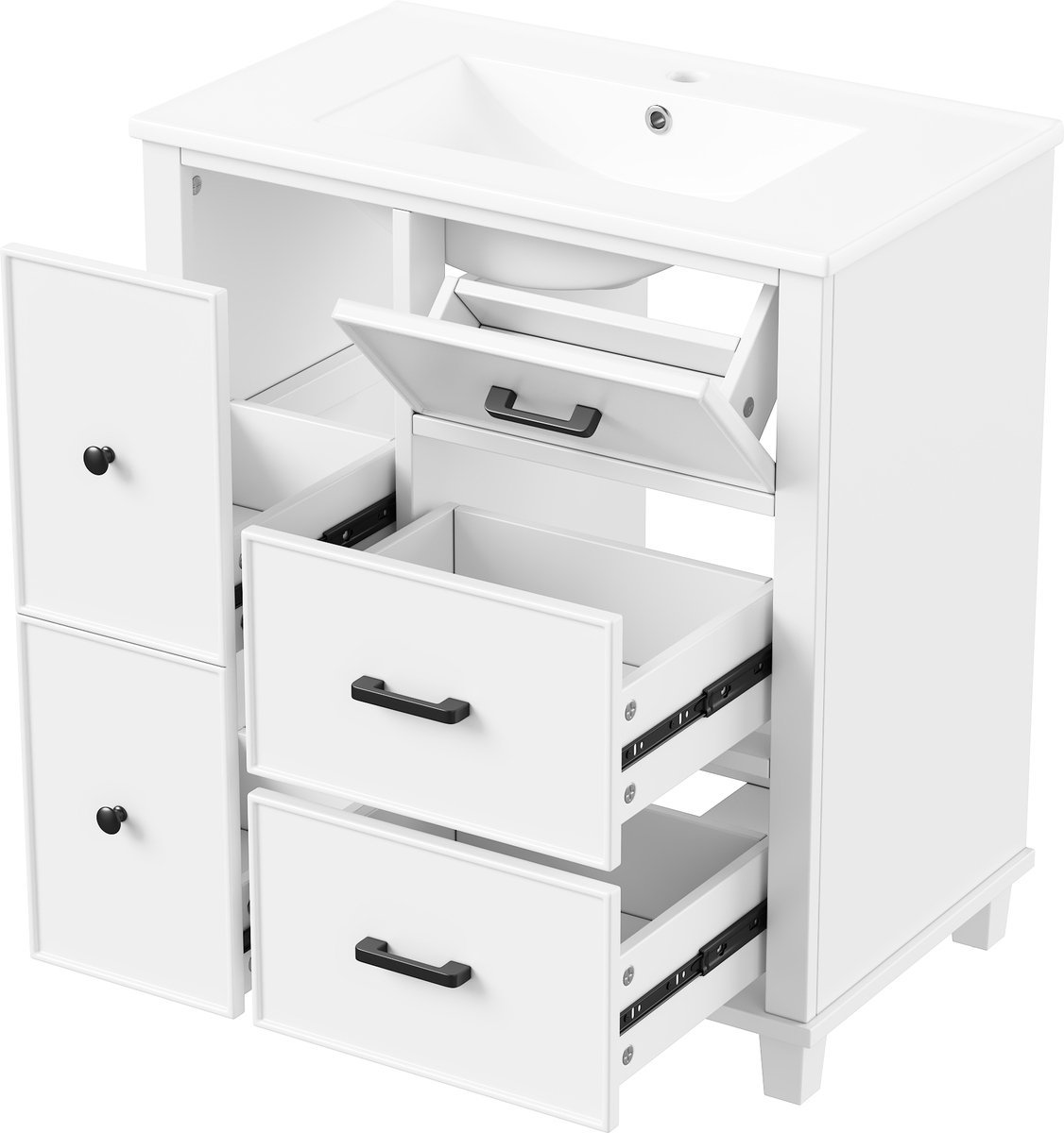 Vrijstaand Wastafelmeubel - Badkamermeubel Met Keramische Wastafel - Klassiek Wastafelmeubel 76 cm - 76,5x47x83,5 cm - Opbergen - Badkamer Wit