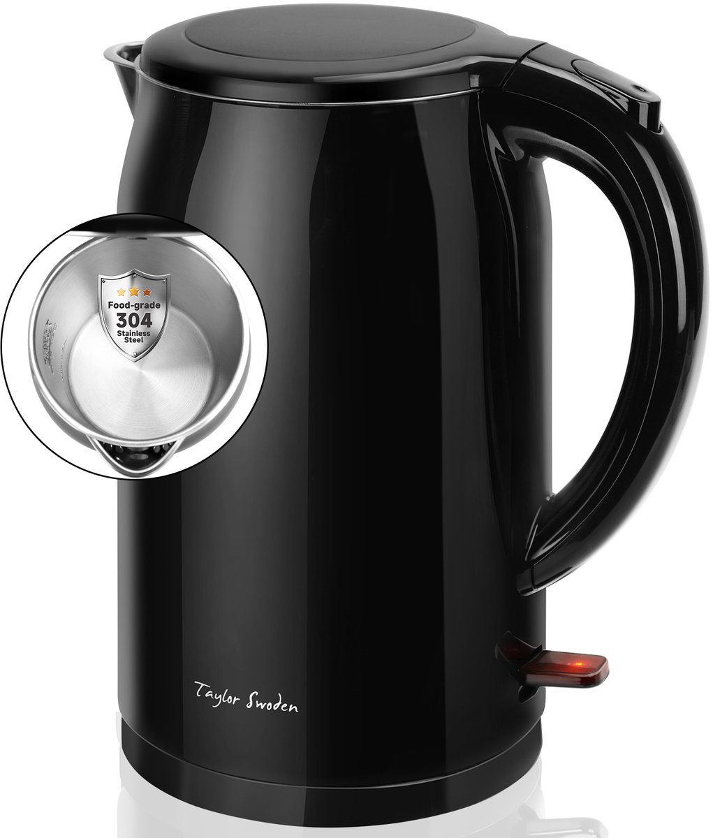 Taylor Swoden Waterkoker - Dubbelwandig 2200W - Retro - 1,5 Liter - Zwart