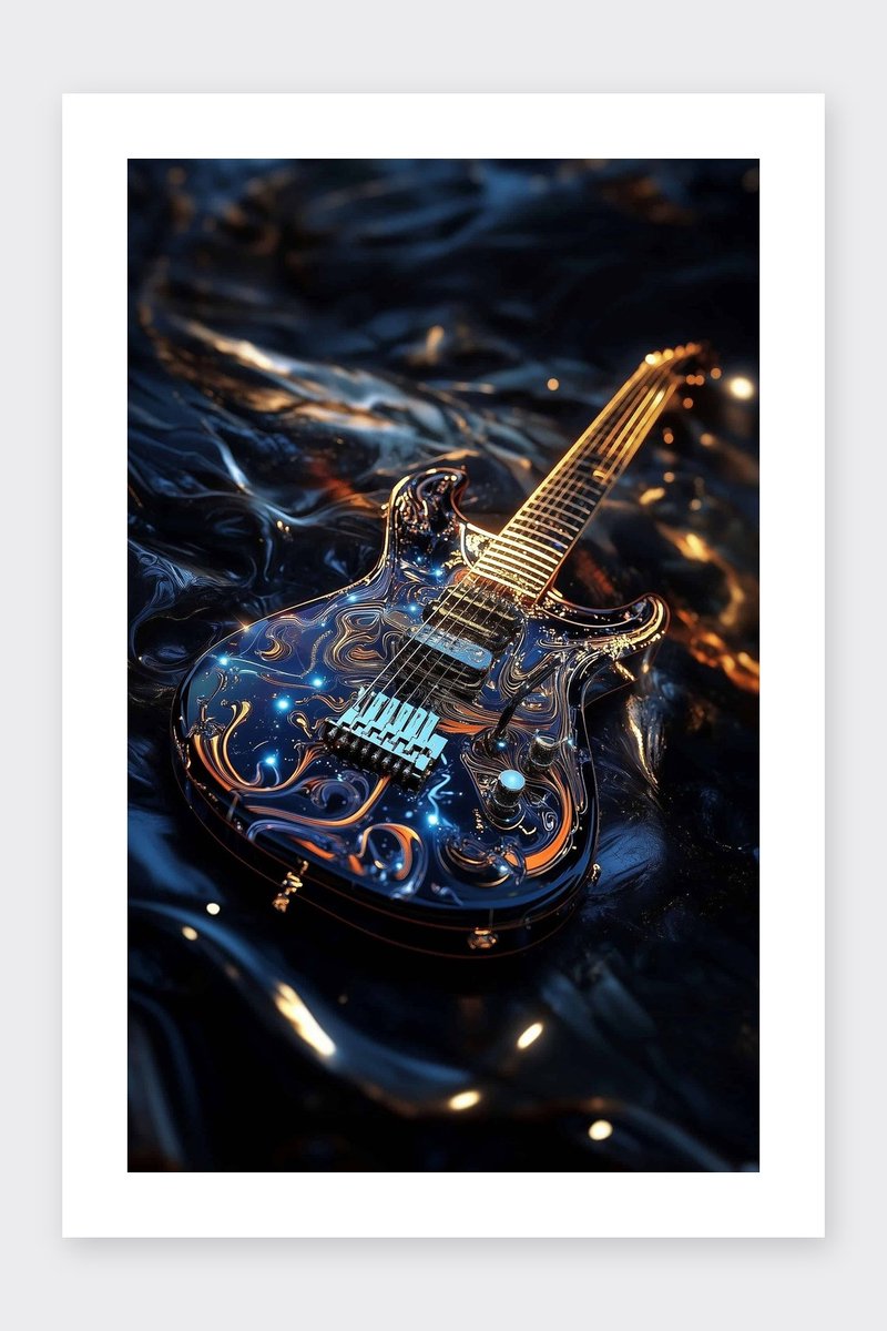 Gitaar Poster - Elektrische - Muziek - Rock - Instrument - Vintage - Coole - posters - formaat 30x40cm - Wanddecoratie - BXS4393KMD - Met kader - passe-partouts stijl