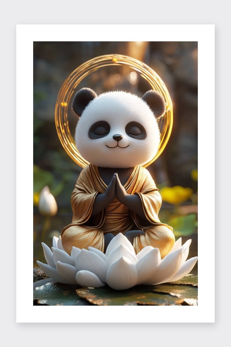 Panda Poster - Mediteert - Dieren - Natuur - Rustgevend - Zen - posters - formaat 30x40cm - Wanddecoratie - BXS5003AZ - Met kader - passe-partouts stijl