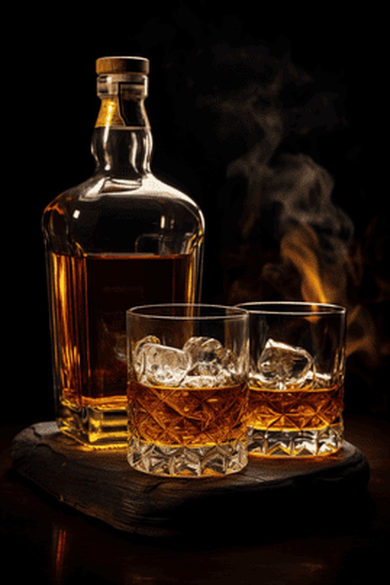 Whisky Art - Whisky - Karaf - Whisky Glazen - posters - formaat 70x100cm - Wanddecoratie - L1457MW
