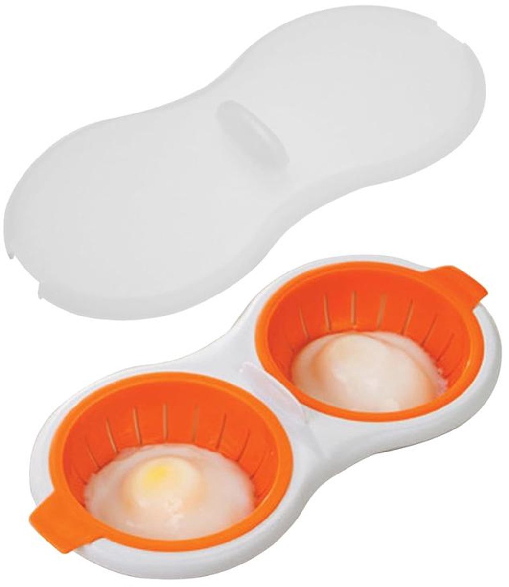 Magnetron Eierkoker - 2-holte gekookte eierkoker - Met afvoerzeef - Gepocheerde eierstomer - Efficiënte keuken gestoomd gepocheerd ei gadget - oranje