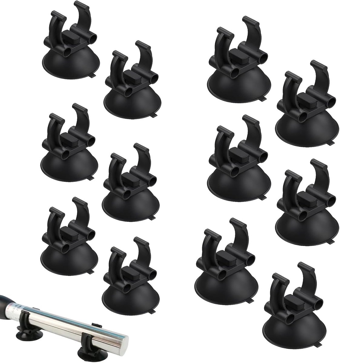 12 stuks- Zuignap voor aquarium- Aquarium zuignapclip - Zuignap Clips -Kunststof zuignappen -slanghouder voor aquarium-aquariumaccessoires- aquariumbenodigdheden-Geschikt voor verwarmingselementen, lampen en waterleidingen-Zwart