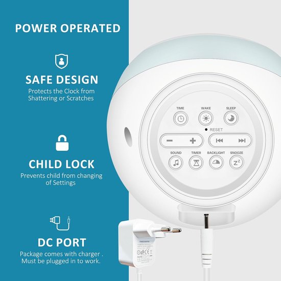 Kinderwekker Slaaptrainer - Wakker Licht - Kinderen Leren Tijd - Zon Maan Pictogram - 9 Kleuren - Wit — afbeelding 5