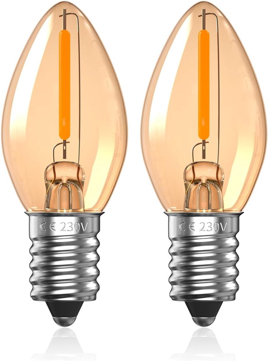 0.5W E14 LED-lampen C7 Nachtlichtlamp 2200K Amber Warm Wit LED Zoutlamp SES Vintage Schroef Edisonlamp Mini E14 Kaarslampen 2-Pack