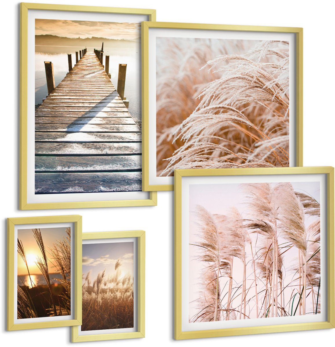Coloray 5-Delige Schilderij Set - Rustgevende Uitzichten Op De Natuur En Het Water. - 50 x 50 cm, 20 x 30 cm En 40 x 60 cm - Wanddecoratie - Muurdecoratie - Woonkamer - Moderne Wanddecoratie