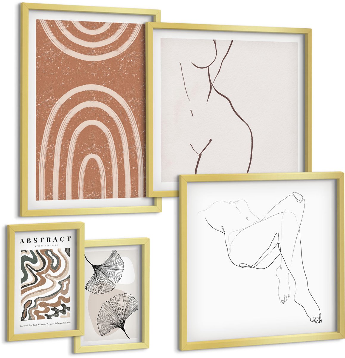 Coloray 5-Delige Schilderij Set - Stijlvolle Abstracte Composities Met Figuratieve Motieven - 50 x 50 cm, 20 x 30 cm En 40 x 60 cm - Stijlvolle Muurdecoratie - Kantoor - Decoratieve Schilderijen