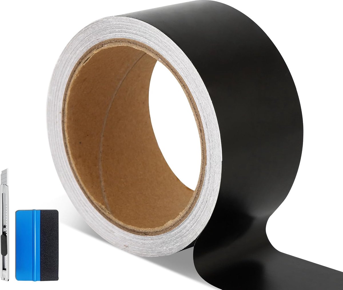 Satijnzwarte vinyl wrap trim sticker zelfklevende DIY tape voor Black Out Chrome Delete raambekleding auto deurbekleding drempel (5 cm x 900 cm)