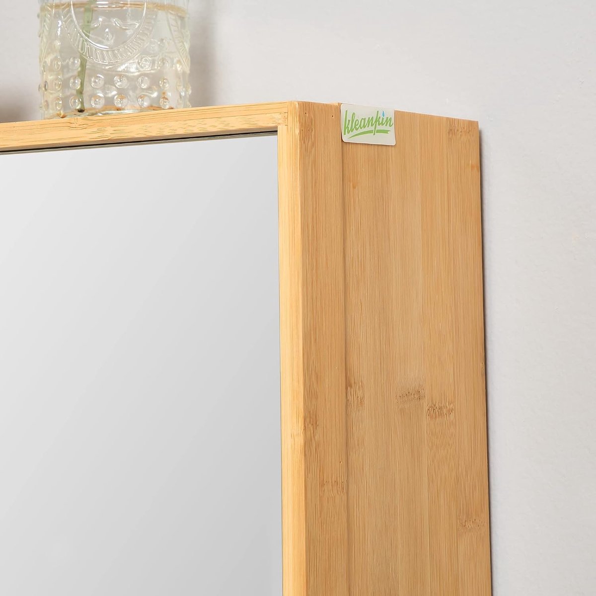 Kleankin Badkamerkast met spiegels, 65,2 x 14 x 50 cm | Opbergkast voor toilet, 2 deuren, 3 niveaus, bamboe