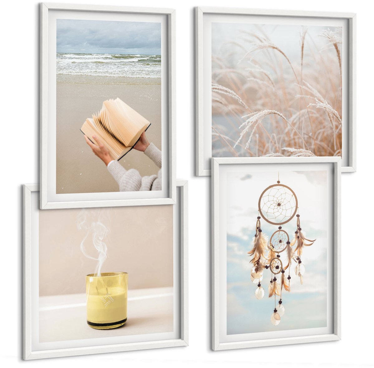 Coloray 4-Delige Schilderij Set - Rustige Landschappen, Delicate Zomeruitzichten, Boho-Stijl - 40 x 40 En 40 x 60 - Stijlvolle Wanddecoratie - Interieur - Interieur Decoratie
