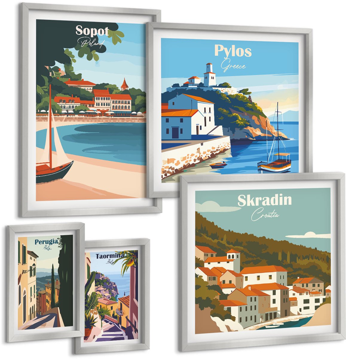 Coloray 5-Delige Schilderij Set - Bloemenposters In Londen, Milaan En Parijs - 20 x 30 cm - Stijlvolle Muurdecoratie - Slaapkamer