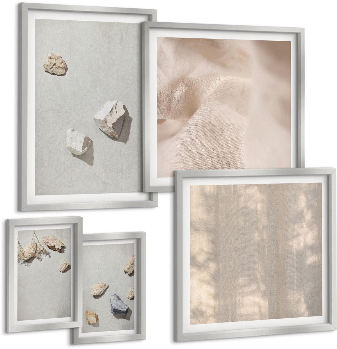 Coloray 5-Delige Schilderij Set - Bloemmotieven Met Bladeren En Geometrische Vormen - 20 x 30 cm - Moderne Wanddecoratie - Woonkamer