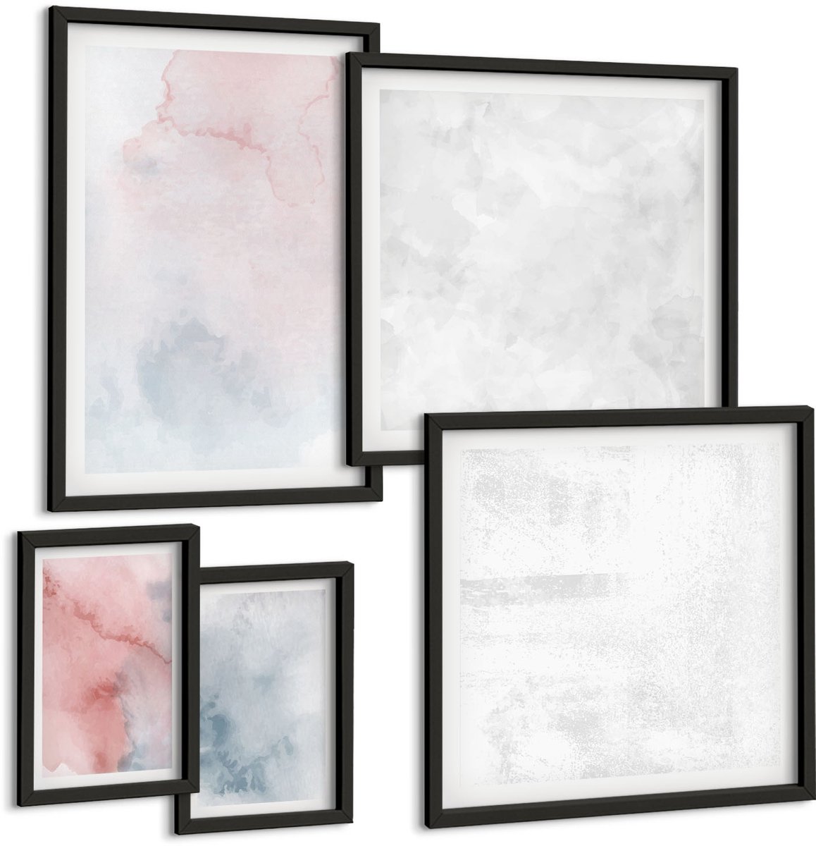 Coloray 5-Delige Schilderij Set - Pastelkleurige Aquarelverf Op Canvas Met Kleurrijke Texturen - 50 x 50 cm, 20 x 30 cm En 40 x 60 cm - Muurdecoratie - Wanddecoratie - Hal - Decoratieve Schilderijen