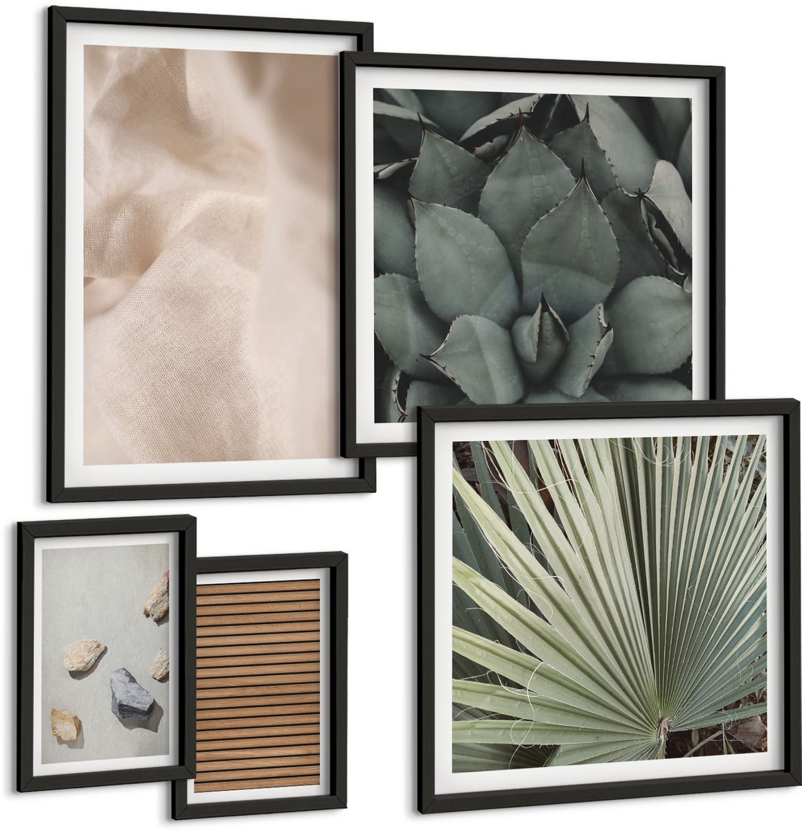 Coloray 5-Delige Schilderij Set - Stenen Hout Stof Diverse Texturen - 50 x 50 cm, 20 x 30 cm En 40 x 60 cm - Wanddecoratie - Moderne Interieurdecoratie - Decoratieve Schilderijen