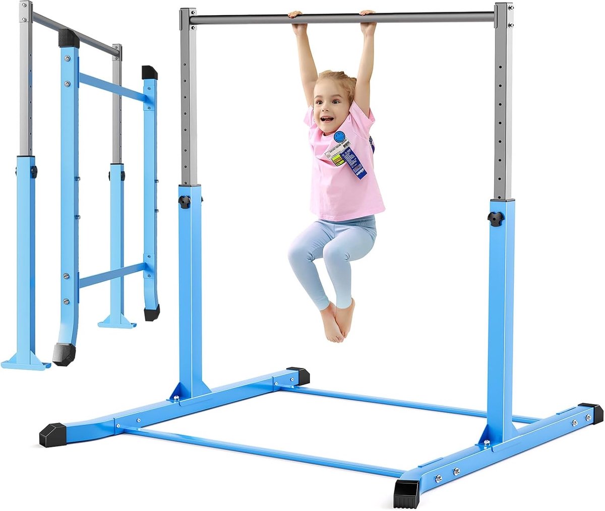 Gymnastiekbar, Home Gymnastiekapparatuur voor kinderen van 3-15 jaar, stabiele stalen constructie, antislip, eenvoudig te monteren, 3' tot 5' verstelbare hoogte