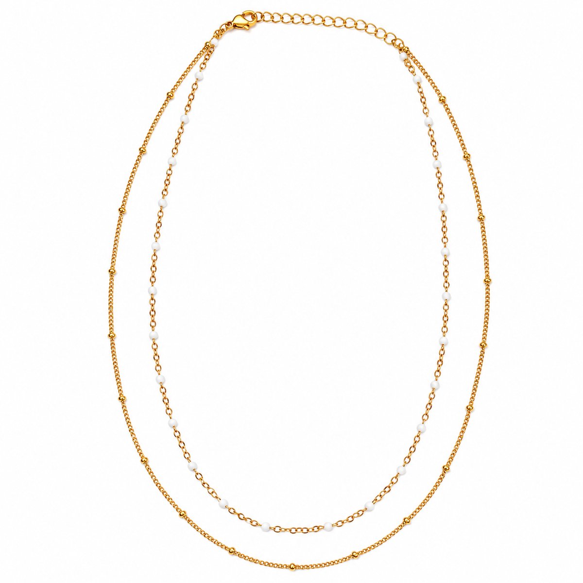 Victorious Goudkleurige Ketting Dames – Dubbele Choker Ketting met Kralen – 40–44 cm