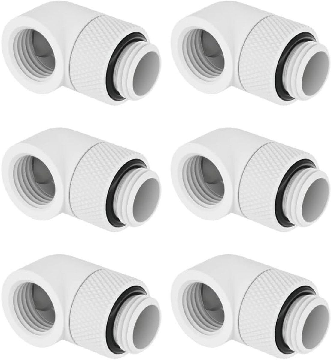 6-Pack G1/4 90° draaibare montage, M-F, PC koeling, wit