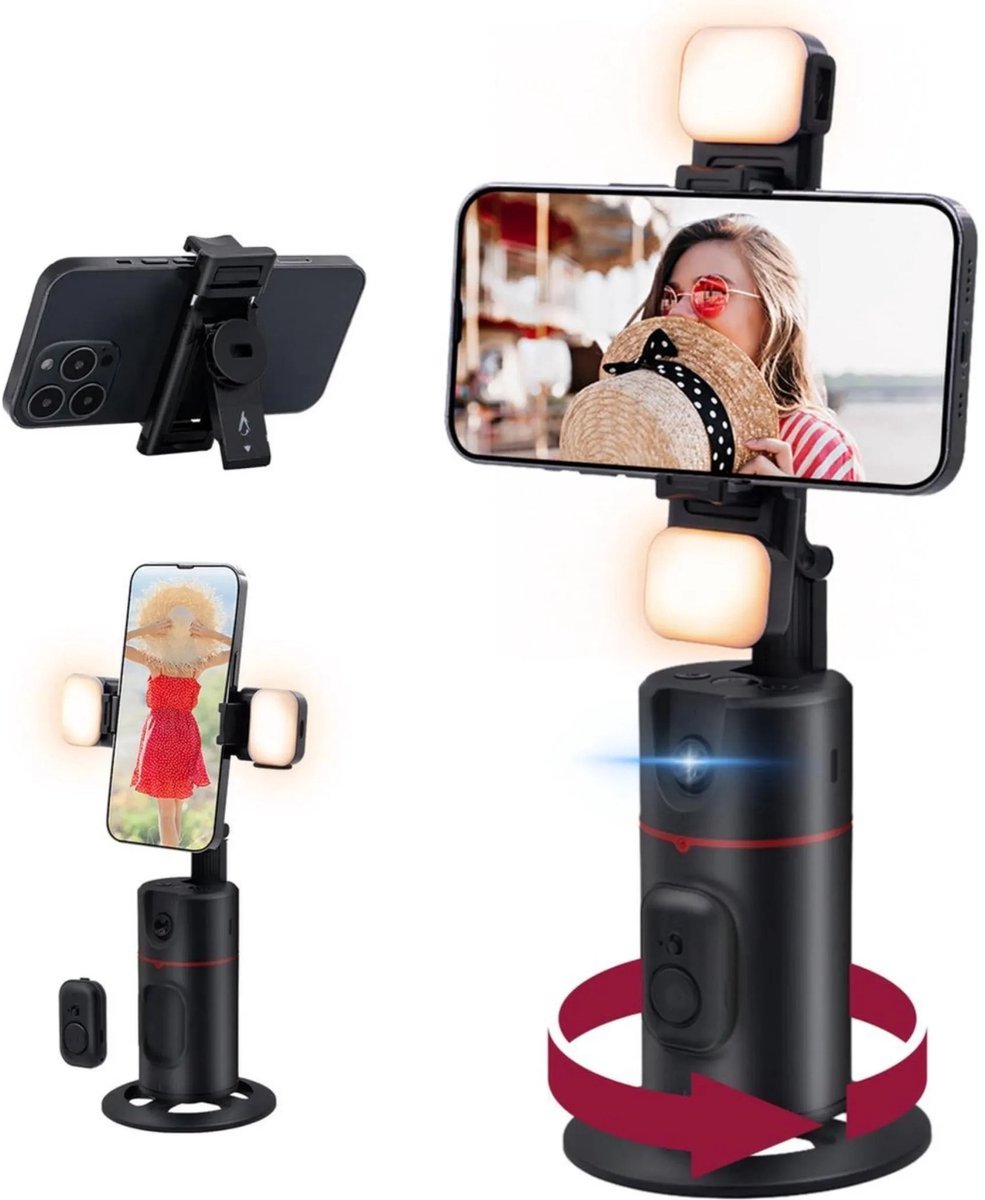 Mobiele telefoon statief - met automatische gezichtsherkenning - 360° Rotatie Tracking Statief - Selfie Stick-statief met Bluetooth afstandsbediening - Gebarenbesturing - voor vlog/Tik Tok live video-opname - Met invullicht