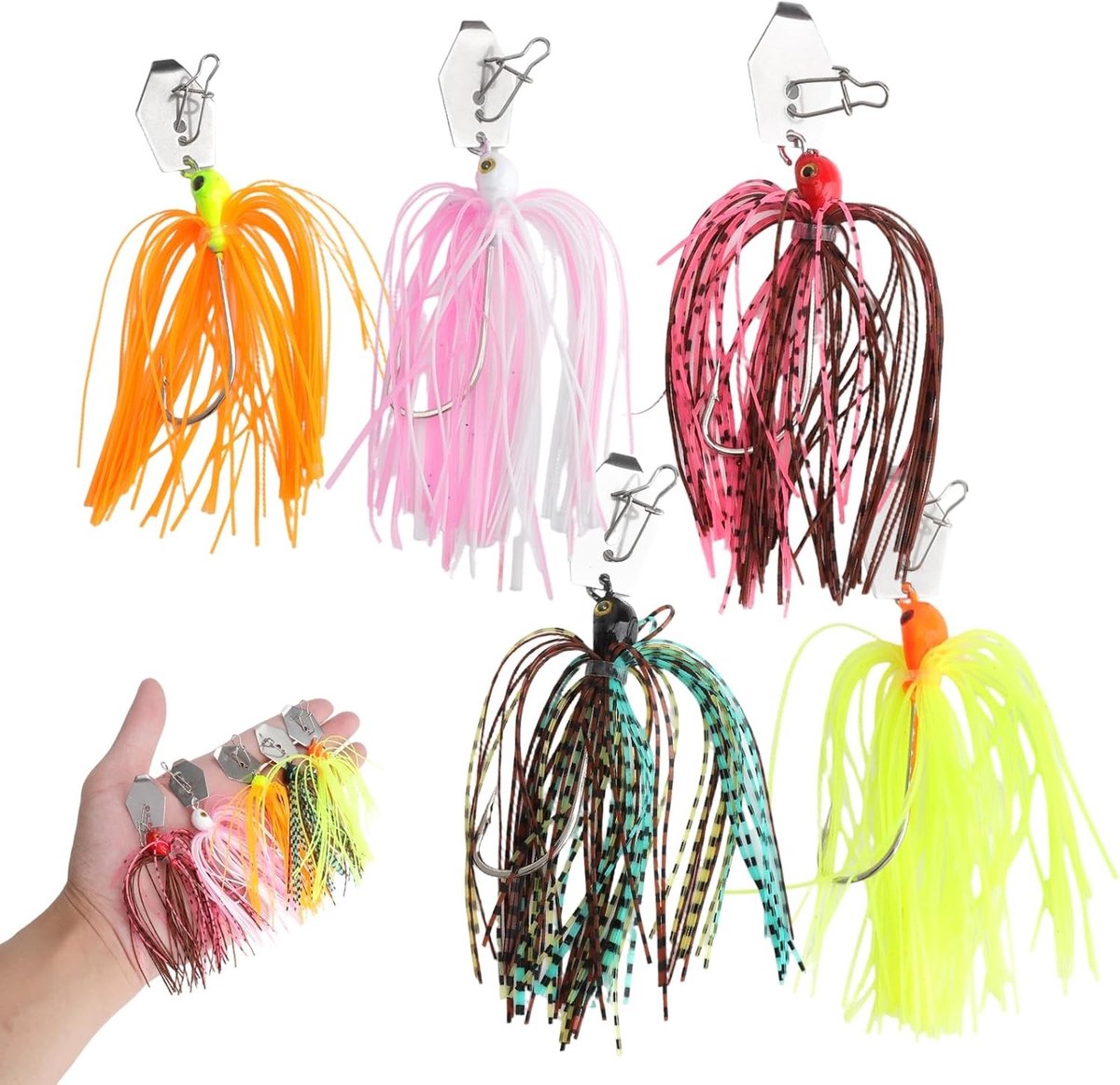 Spinnerbait Visset - Multicolor - 5 Stuks - Chatterbait met 3D Ogen en Siliconen Rok - Voor Snoek en Baars