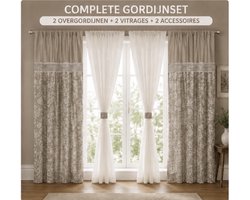 Gordijn en Vitrage Complete Set-Taupe/Beige