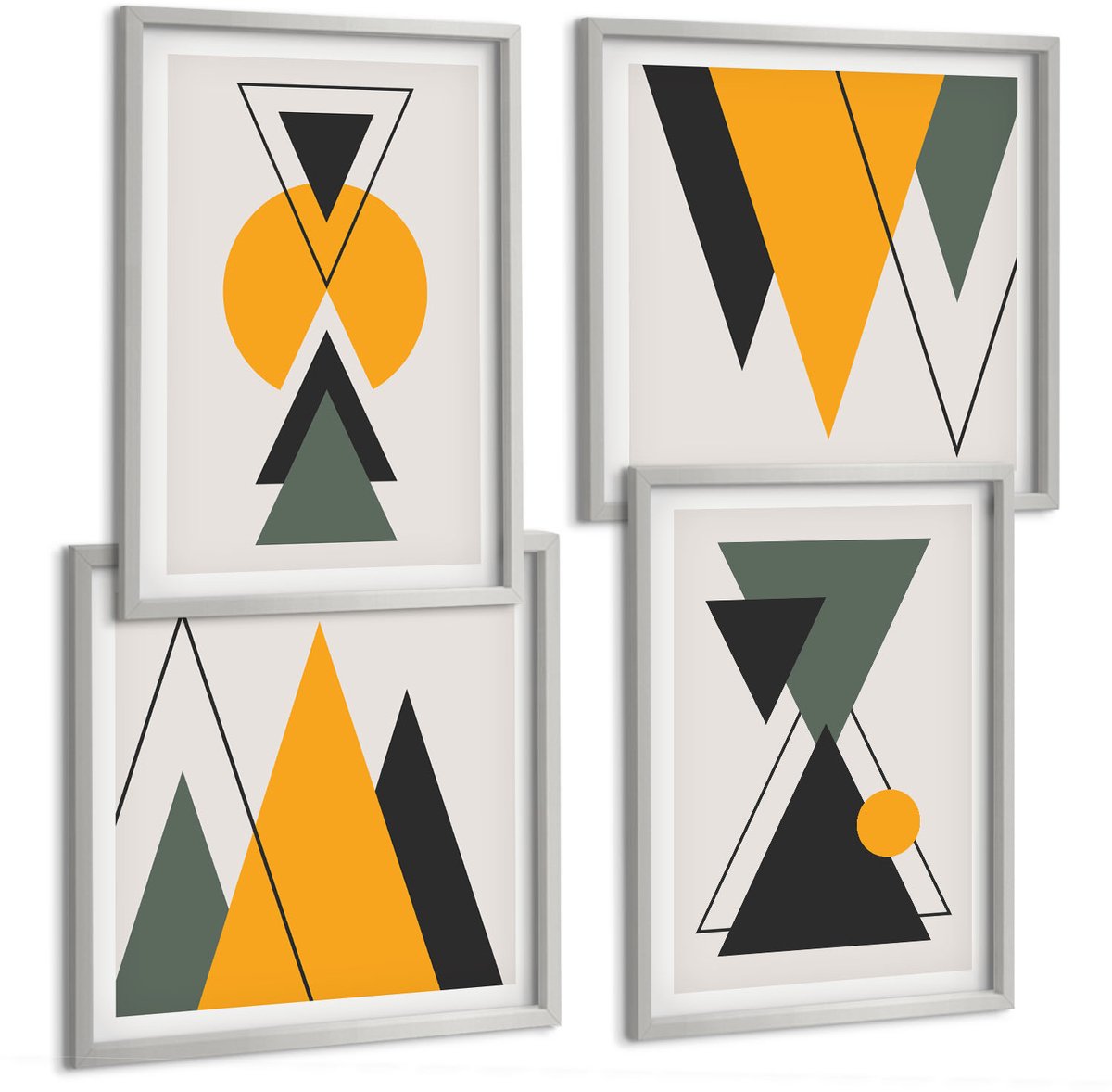 Coloray 4-Delige Schilderij Set - Abstracte Geometrische Vormen - 40 x 40 cm En 40 x 60 cm - Wanddecoratie - Muurdecoratie - Woonkamer - Woonkamer Decoratie