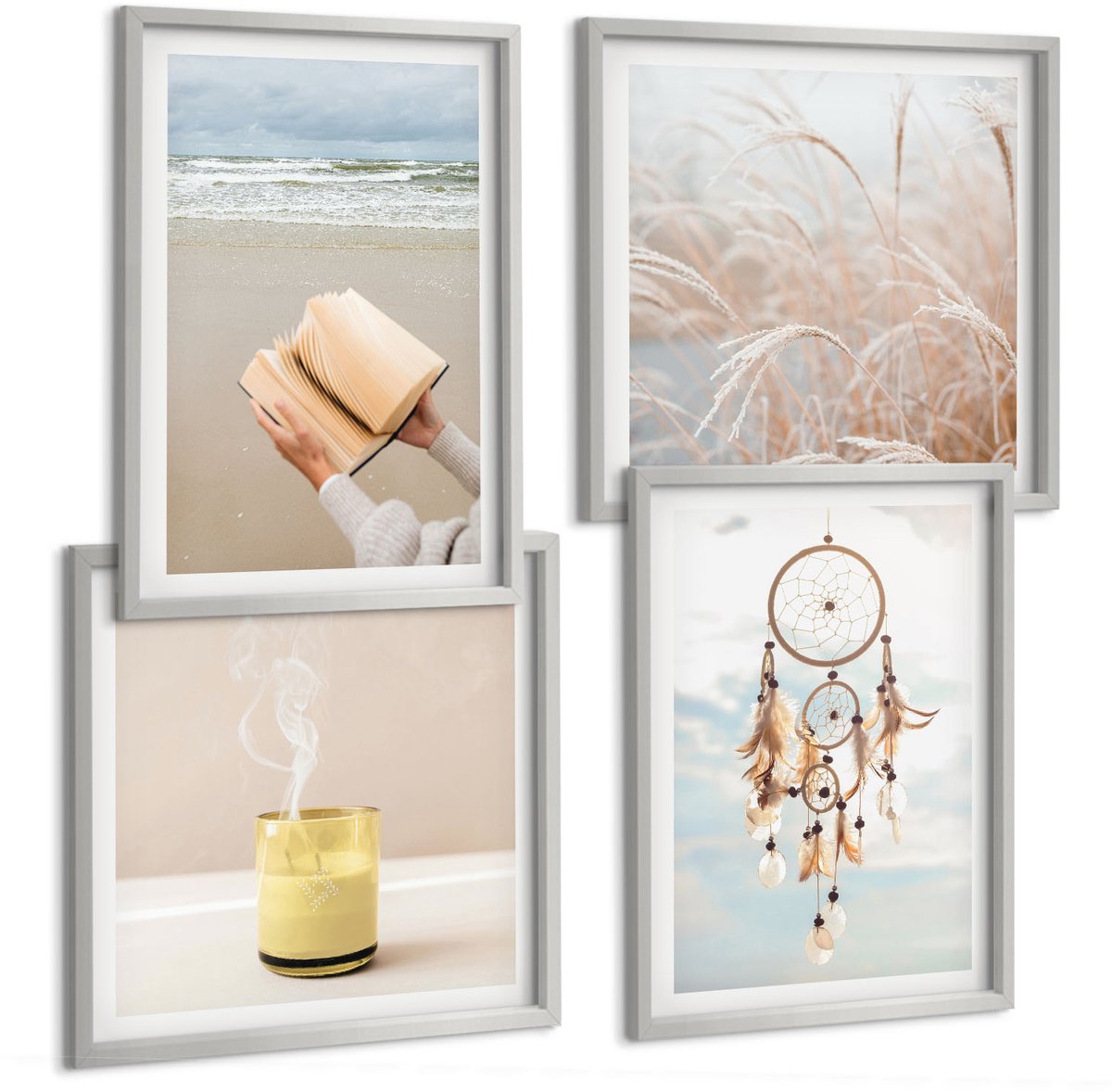 Coloray 4-Delige Schilderij Set - Rustige Landschappen, Delicate Zomeruitzichten, Boho-Stijl - 40 x 40 cm En 40 x 60 cm - Stijlvolle Wanddecoratie - Interieur - Decoratieve Schilderijen