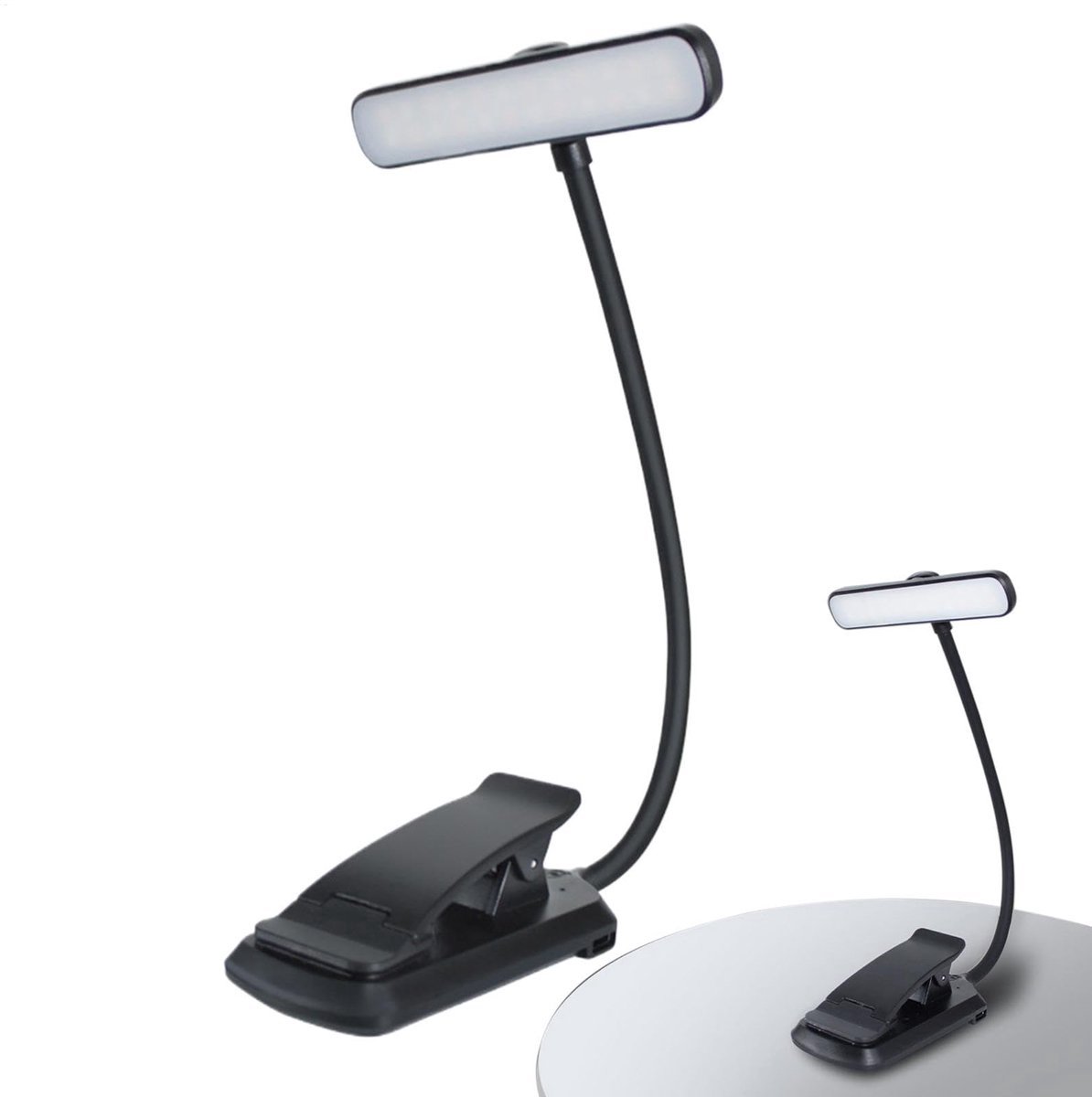 casalora - USB-leeslamp - LED Leeslampje voor Boek met Klem - 315° draaibaar Leeslamp - 24 LED - Boeklampje met 3 Lichtstanden - Opklembare leeslamp - Dimbaar - Zwart