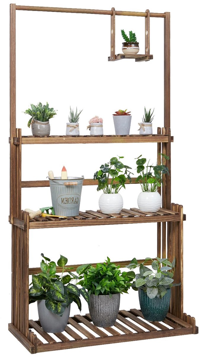 MokoHub Plantenrek - Plantenstandaard - Plantentafel - Plantenbar voor hangplanten - 36.5x79x145 cm - Hout